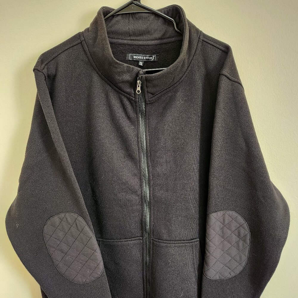 Wicked Stitch Men's Black Zip-Up Sweatshirt Coat Jacket Size 2XL Elbow Patches